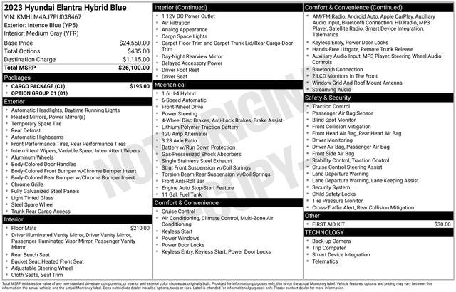 2023 Hyundai Elantra Hybrid Blue