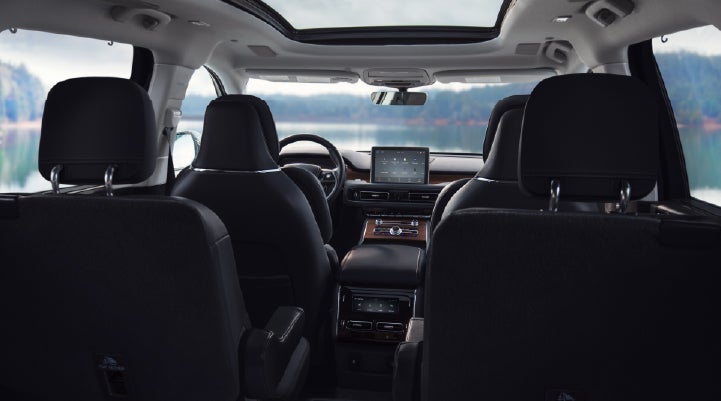 The interior of a 2024 Lincoln Aviator® SUV from behind the second row | Korum Lincoln in Puyallup WA