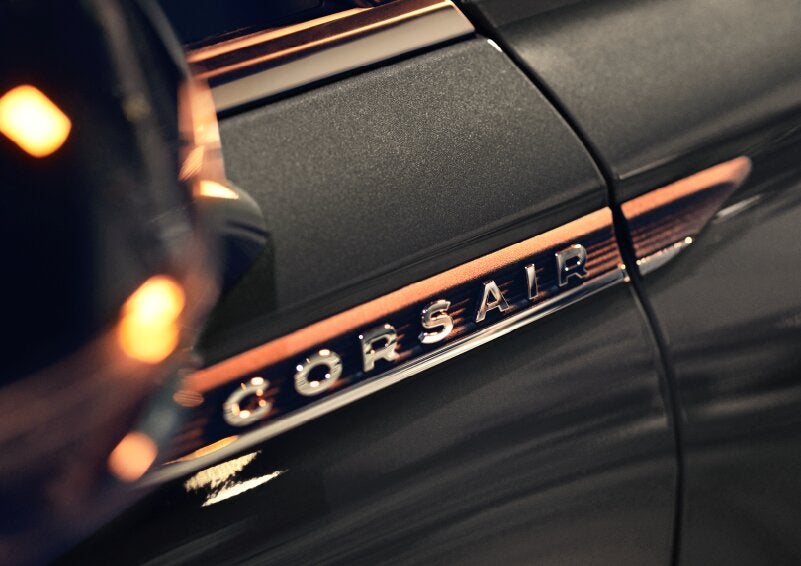 The stylish chrome badge reading “CORSAIR” is shown on the exterior of the vehicle. | Korum Lincoln in Puyallup WA