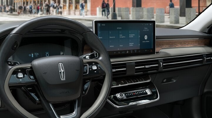 The center screen of the new 2025 Lincoln Corsair® SUV is showcased with its SYNC® 4 capabilities highlighted | Korum Lincoln in Puyallup WA