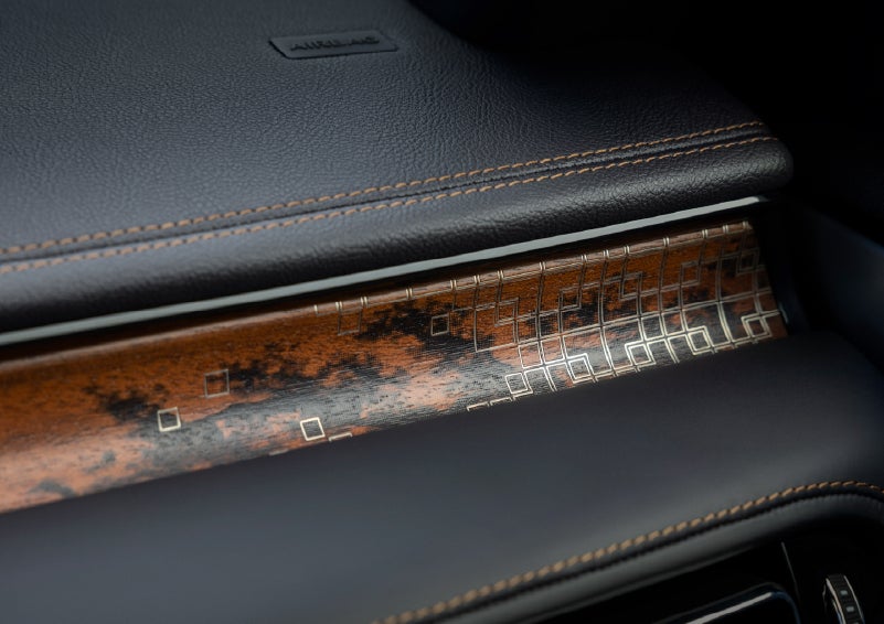 A close-up shot of the 2026 Lincoln Aviator® dashboard with unique black and brown accents and brown stitching. | Korum Lincoln in Puyallup WA